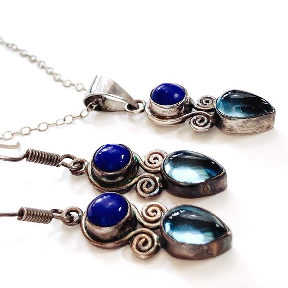VTG Sterling Silver Pendant Necklace & Earrings Set, Topaz & Glass Stones, Y2K - Picture 4 of 12